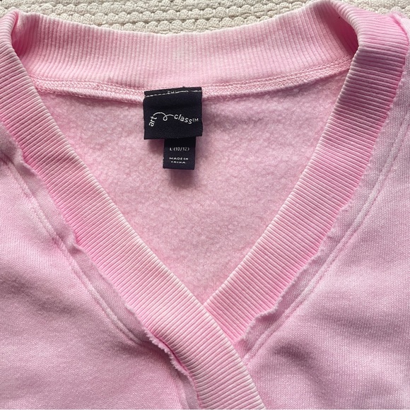 Art Class Girls Fleece Raw Edge Pink V-Neck Sweatshirt Size L (10/12) - Picture 3 of 6